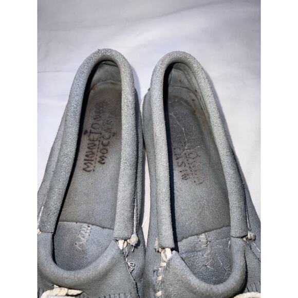 Minnetonka Thunderbird Moccasins Women’s Size 7 Blue Suede Beaded Slip On Shoes - Picture 9 of 12